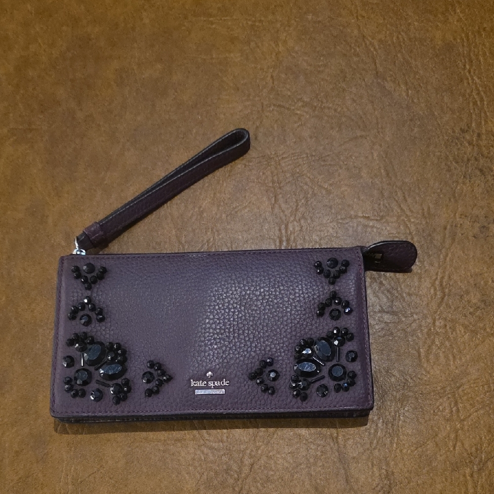 Kate Spade Dark Purple Wristlet with Black Embellishments